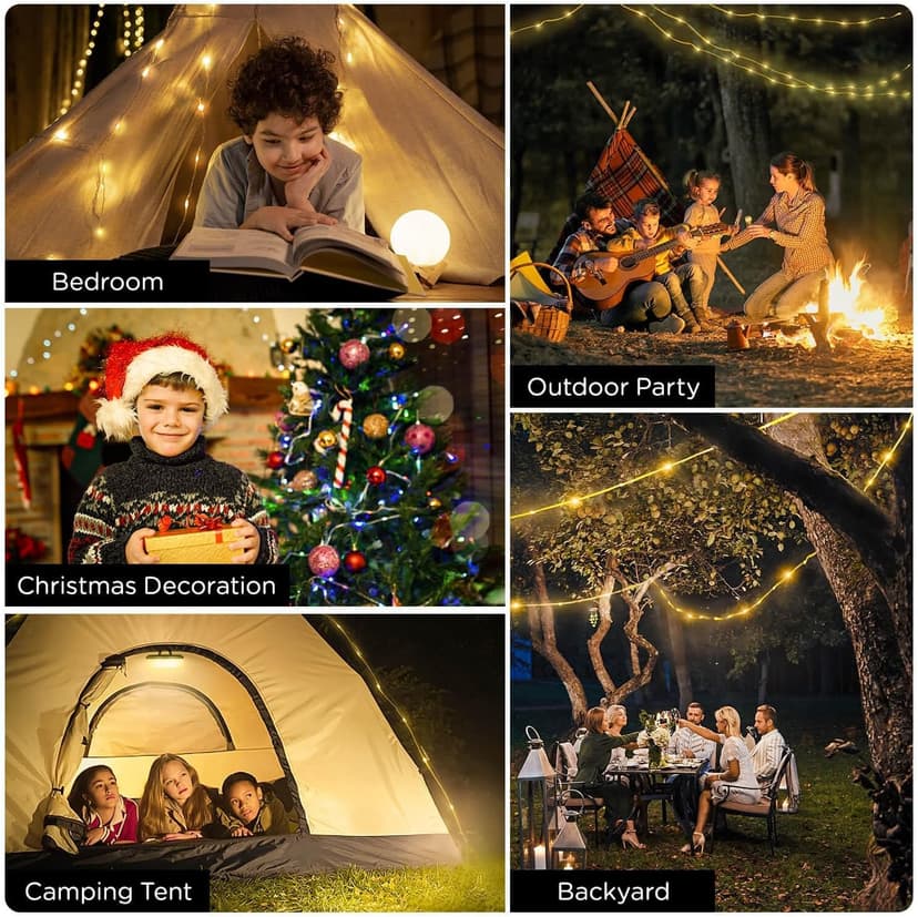 OGERY Camping String Lights, 4 in 1 Quick Storage 32.8FT Rechargeable Tent Lights String with 8 Lighting Modes, Hanging Waterproof Portable LED Lamp for Outdoor Patio Awning Garden Party Essentials