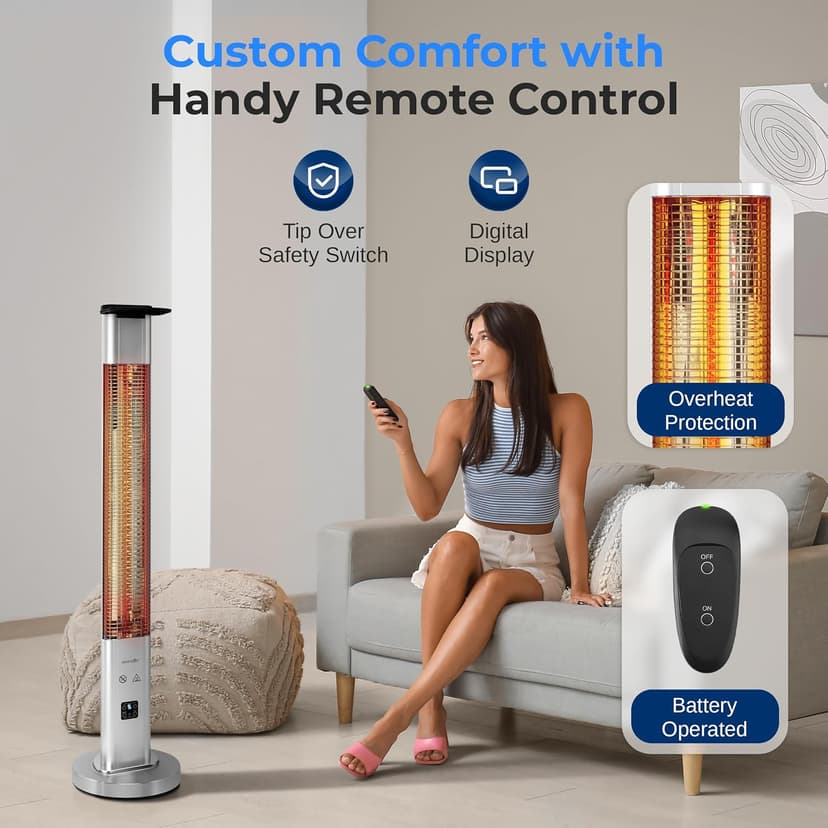 SereneLife Infrared Patio Heater, 1500W Electric Heater with Remote, Quiet Operation, IP65 Approved, Three Heat Levels, Indoor/Outdoor for Patio, Restaurant, Backyard, Garage, Decks