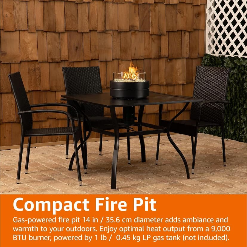 Amazon Basics 14 in 9,000 BTU Round Tabletop Propane Gas Fire Pit, Brown