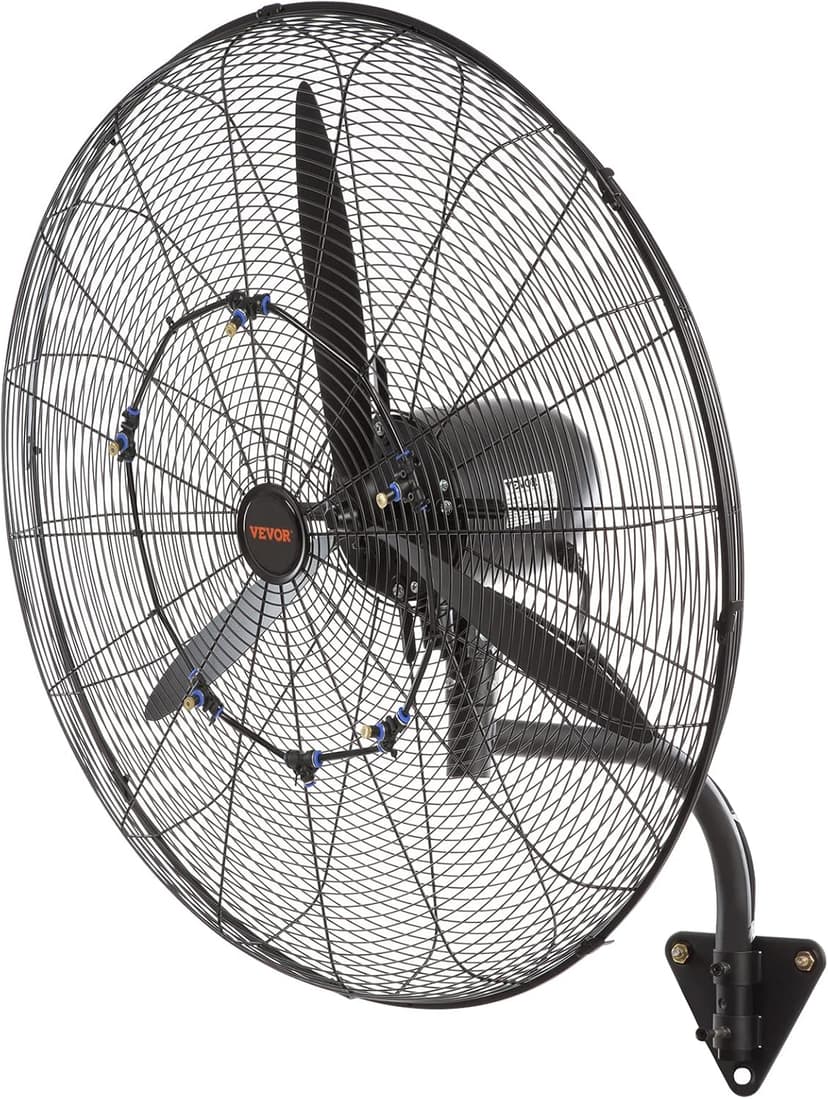 VEVOR 30 Inch Wall-Mount Misting Fan, 3-speed IP44 Waterproof Oscillating, Max. 9500 CFM Wall Mounted Fan for Outdoor, Commercial, Residential, Greenhouse, Workshop, Patio, Black, ETL Listed