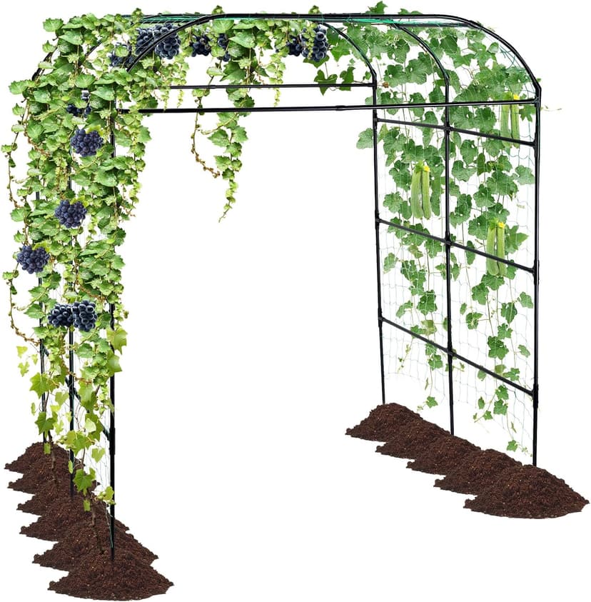 Garden Arch Trellis for Climbing Plants Outdoor, Grape Vine Tomato Bean U Frame Plant Vegetable Support, Cucumber Pergola for Backyard, Black