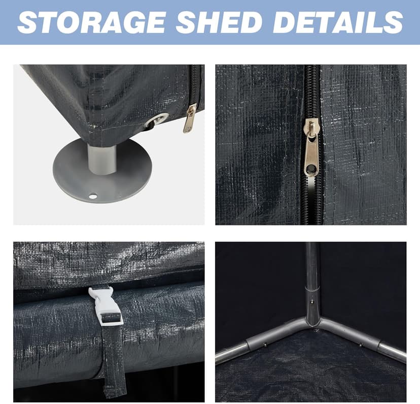 MELLCOM 5 x 7FT Carport Storage Shed, Heavy Duty Outdoor Storage Shed with Rolled up Zipper Door, Carport Canopy for Motorcycles, Bikes and Outdoor Tools