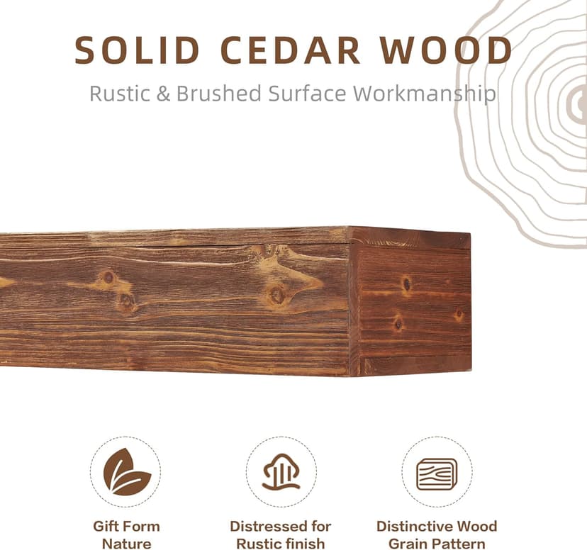 60" Rustic Wood Fireplace Mantel | Wall-Mounted & Floating Shelf for Home Decor