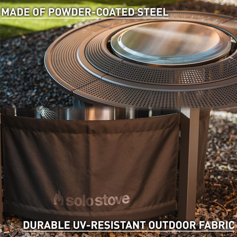 Solo Stove 42 Inch Fire Pit Surround Tabletop - Portable Protective Barrier for Wood Burning Fire Pits for Safety & Extra Space - Powder-Coated Steel and UV-Resistant Outdoor Fabric, Black