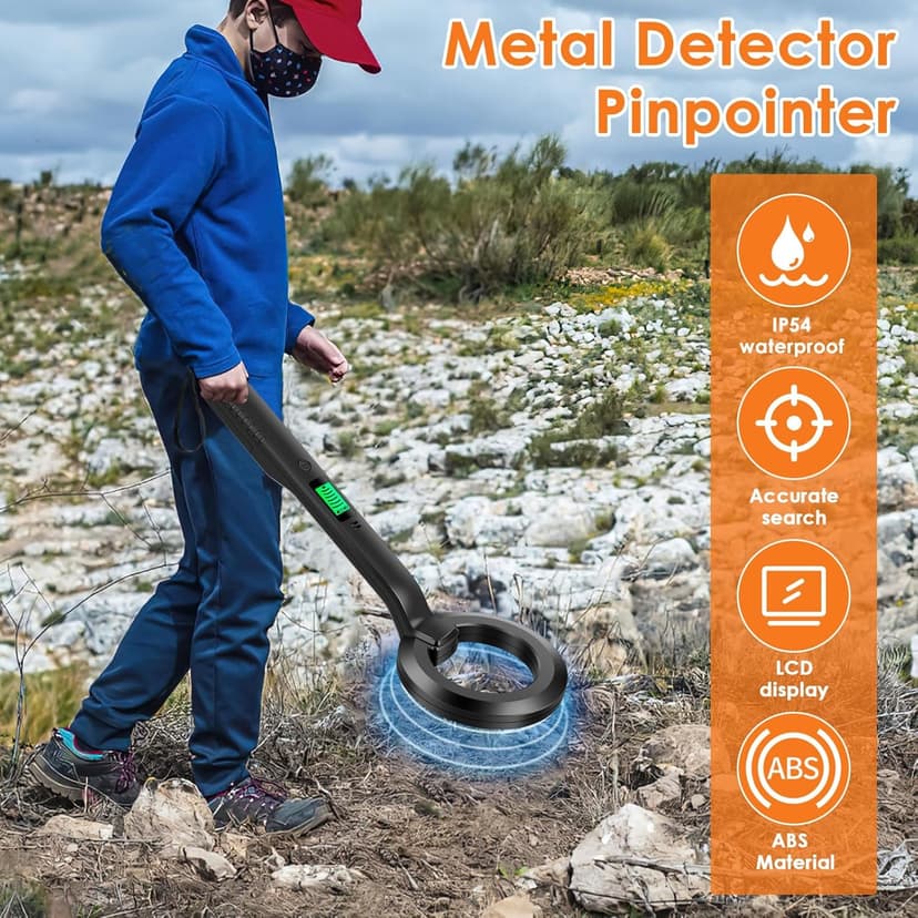 Metal Detector, IP54 Waterproof Portable High Sensitivity Metal Detector with Audible & Vibration Alerts, 360 Scanning Treasure Finder (Black)