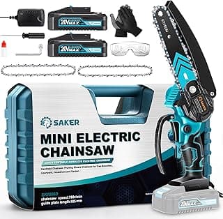 Saker Mini Chainsaw,6 Inch Portable Electric Chainsaw Cordless, Small Handheld Chain saw for Tree Branches,Courtyard, Household and Garden,By 2PCS 20V 1500mAh Batteries,Extra 3 PCS Chain