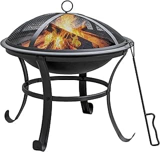 22 in Outdoor Small Fire Pit,Durable firepit with Mesh Lid,Log Grate,and Fire Poker,Fire Pits for Outside Backyard.Deck.Camping and Picnic