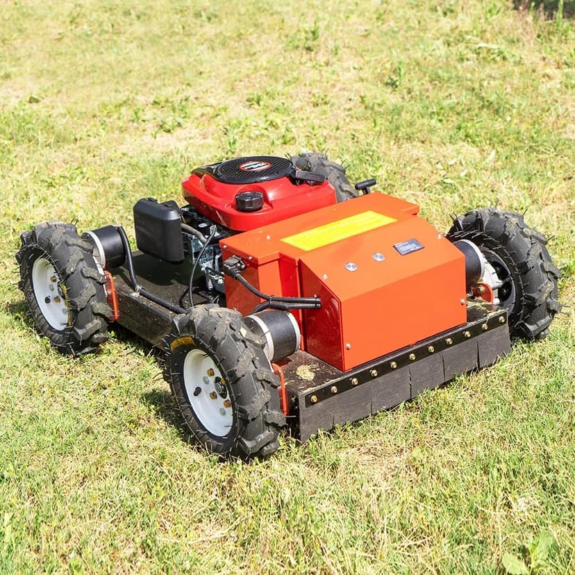 Remote Mower, Remote Control Lawn Mower, Small Crawler Oil-Electric Hybrid Four-Wheel Drive Lawn Mowing and Weed Whacker, All Terrain Grass Cutter Yard Mower, 30° Climbing (SKD-196-EASY)
