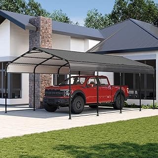 Aoxun 12x20 FT Metal Carport, Heavy Duty Carport Canopy with Galvanized Steel Roof & Frame, 12'W x 20'D x 8.8'H Metal Garage Building Car Ports Shed for Car, Boat, Pickup and Tractors