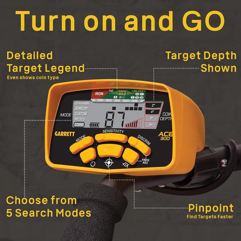 Garrett ACE 300 Metal Detector for Adults - Made in The USA - Waterproof Coil and Headphone Plus Accessories