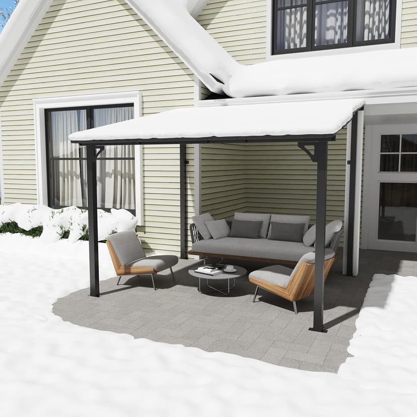OC Orange-Casual 8x10 FT Patio All-Iron Gazebo,Hard Top Lean to Gazebo Pergola with Roof,Wall Mounted Heavy Duty Awnings, for Outdoor, Backyard, Deck