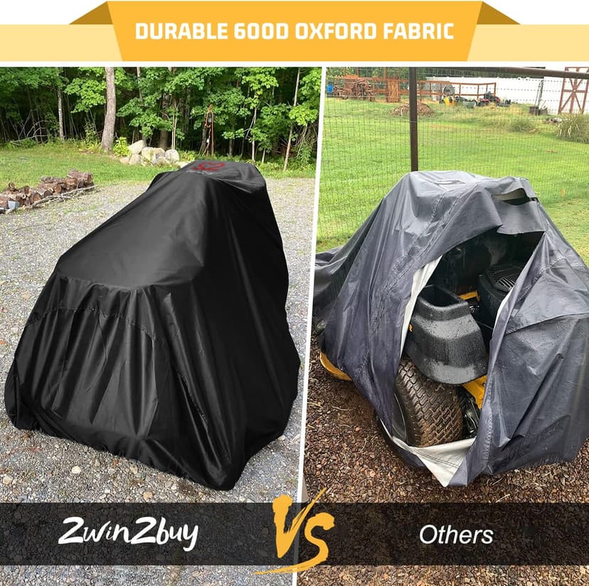 Riding Lawn Mower Cover, Heavy Duty Waterproof Polyester 600D Oxford Tractor Cover UV & Dust & Water Resistant, Universal Fit Decks up to 54" with Elastic Cord & Storage Bag (Black)