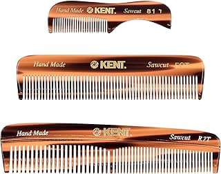 KENT Set Men's Hair Pocket Combs, Tortoise 81T X-Small, FOT All Fine Tooth, R7t Double Toothed Fine and Coarse. Best Hair, Beard and Mustache Grooming Kit for Travel and Home Care, Handmade in England