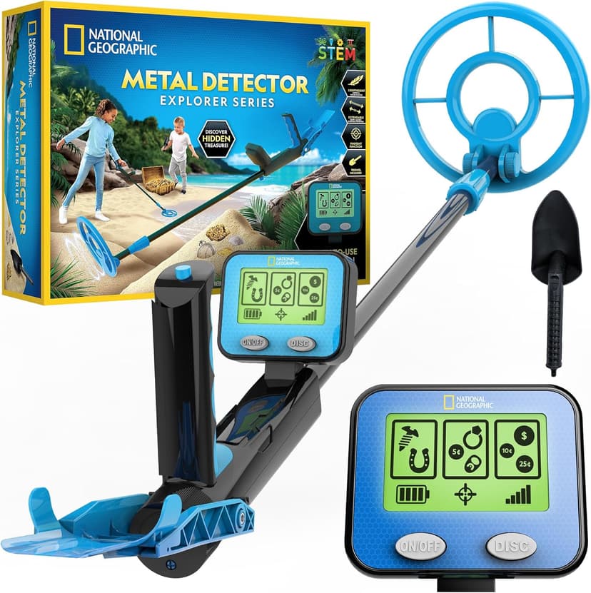 NATIONAL GEOGRAPHIC Metal Detector for Kids - 7.4" Waterproof Metal Detector Coil, Lightweight Gold Detector with Pinpoint Function & LCD Display, Beach Metal Detector (Amazon Exclusive)
