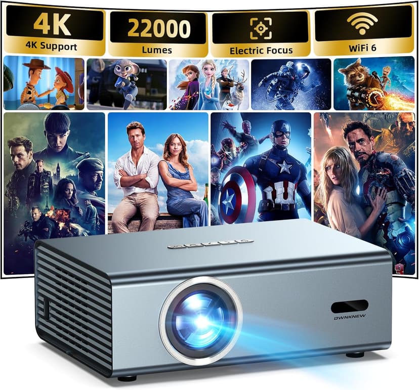 [Electric Focus] 4K Support Projector with WiFi6 and Bluetooth 5.3, 22000L for Outside Video Movie Use, OWNKNEW Outdoor Gaming Proyector, Auto Keystone Correction