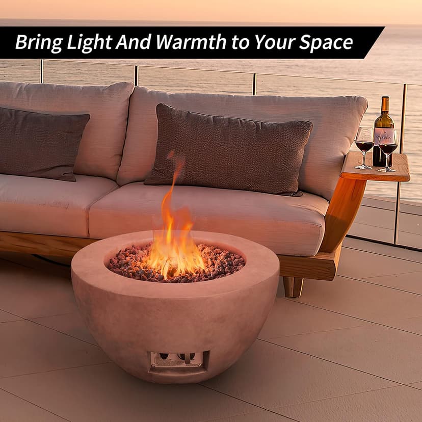 Kante 25 Inch Propane Fire Table, 50,000 BTU Large Concrete Fire Pit Table for Outdoor Garden Patio, Smokeless Gas Fire Pit with Waterproof Cover, Side Handles, Concrete (A-B01-80021)