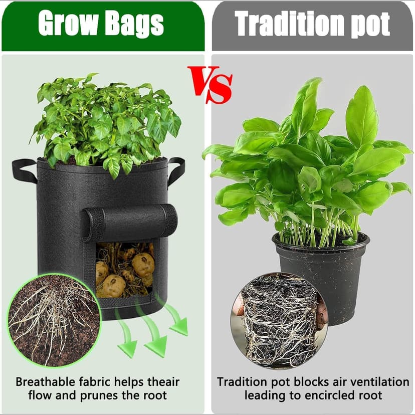 4 Packs 10 Gallon Potato Grow Bags, Heavy Duty Nonwoven Fabric Pots with Handles for Planting Vegetables, Flowers