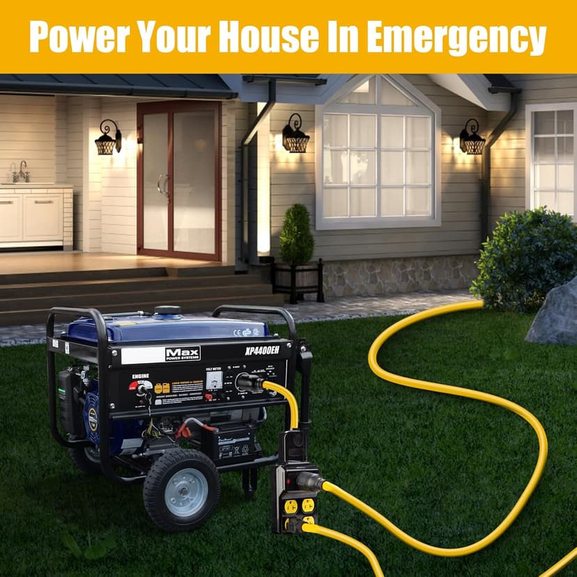 NEMA L14-30P to 4X 5-20R/5-15R&L14-30R Generator Adapter Extension Cord, 4 Prong 30 Amp to 110V,Twist Locking to 15 Amp/20 Amp Household Outlet, 125/250V 7500 Watts, ETL Listed (1.5FT)