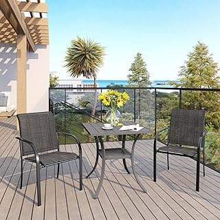 VICLLAX 3 Pieces Patio Dining Set for 2, Outdoor Furniture Set Includes 1 Small Patio Table and 2 Stackable Patio Sling Chairs, Patio Bistro Set for Outsides, Grey Table and Grey Chairs