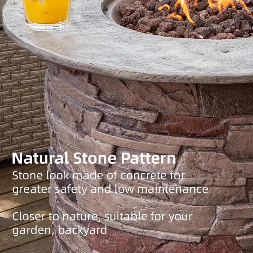 SUNBURY Outdoor Fire Pit Propane Round Fire Pit Table Fire Column, Stonecrest 40,000 BTU Gas Fire Pits for Outside w Lava Rocks, Waterproof Cover, CSA Certified