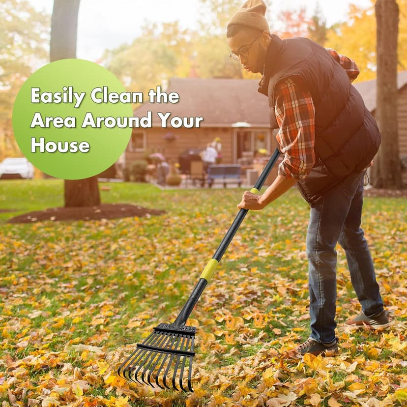 Garden Rake for Leaves Sturdy Metal Small Yard Leaf Rakes for Lawns 60” Length 8.5 Inch Width 11 Tines for Women Men Kids Lightweight with Non-Slip Comfortable Smooth Long Handle