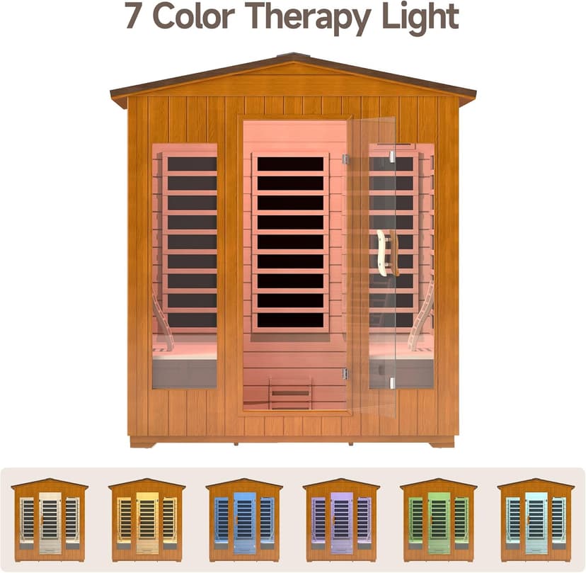 Real Relax Outdoor Infrared Sauna 4 Person for Home, Low EMF Far Infrared Sauna Spruce Wood Sauna with 10min Rapid preheating, Bluetooth, LCD Panel
