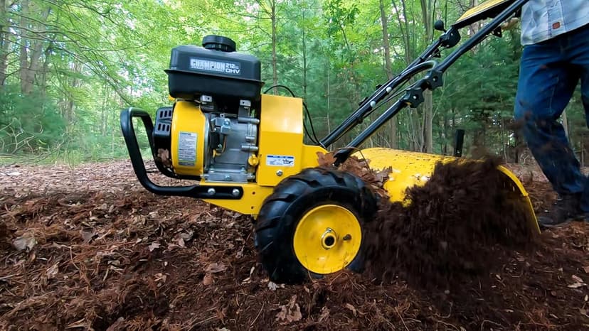 Champion Power Equipment 19-Inch Counter Rotating Rear Tine Tiller with Self-Propelled Agricultural Tires