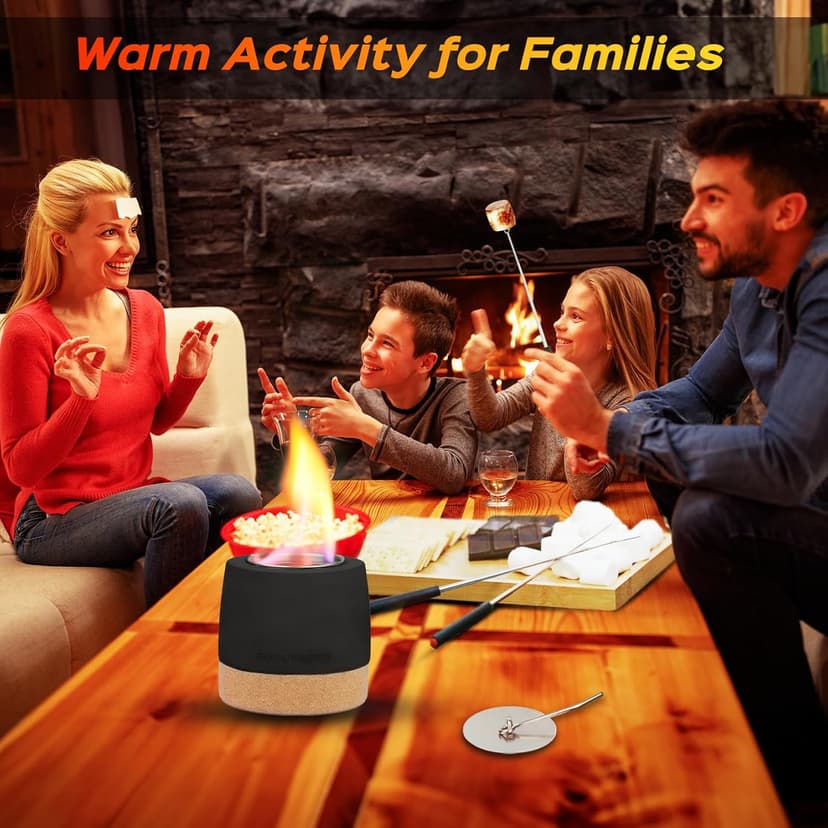 Tabletop Fire Pit, Round Concrete Smokeless Smores Fire Pit Table Top as Smores Maker Kit for Indoor & Patio Decor, Gifts for Women Mom Her Wedding Housewarming Christmas Birthday White Elephant Gifts