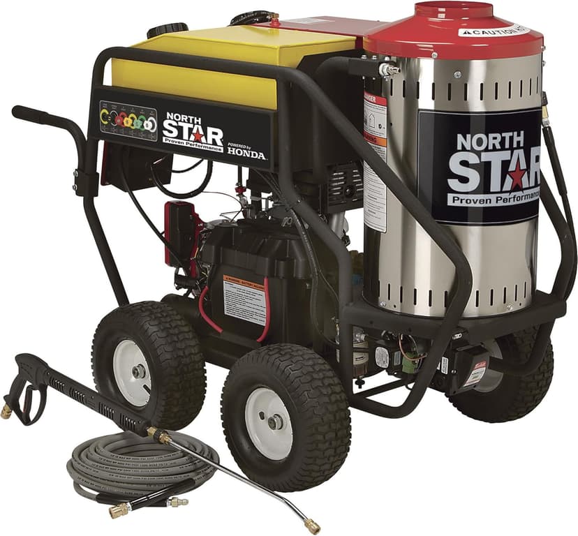 North Star Hot Water & Wet Steam Pressure Washer with Power Nozzles, Lance, Washing Gun, and Hose - Gas Powered, 3000 PSI, 4 GPM, Electric Start Honda Engine