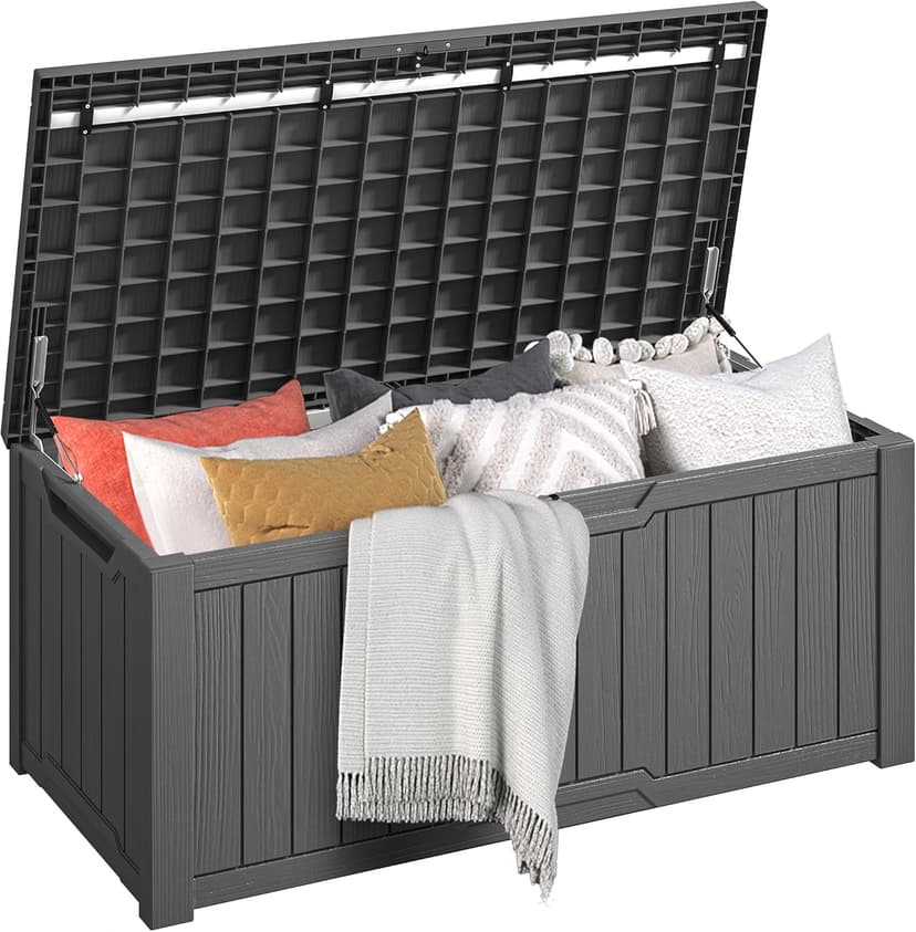 DWVO 120 Gallon Outdoor Storage Deck Box, Weather-Resistant Resin, Versatile for Patio Furnishings, Outdoor Cushions, Garden Tools, and Sports/Pool Gear (Dark Gray)