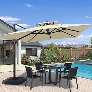 10x10 FT Cantilever Patio Umbrella Double Top Outdoor Square Large Heavy Duty Aluminum Offset Umbrellas with 7 Level Tilt 360-degree Rotation for Pool Garden Deck, Beige