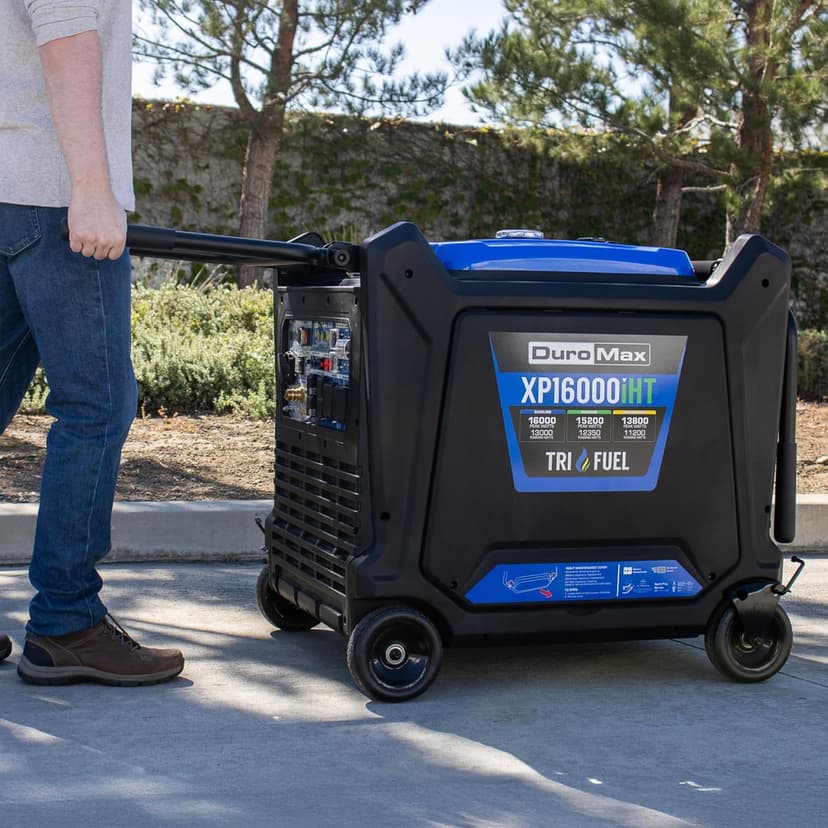 DuroMax XP16000iHT 16,000-Watt Tri Fuel Portable Digital Inverter Generator - Gas, Propane & Natural Gas, Remote Electric Start, Whole Home Power Backup, Transfer Switch Ready, RV & Emergency Ready