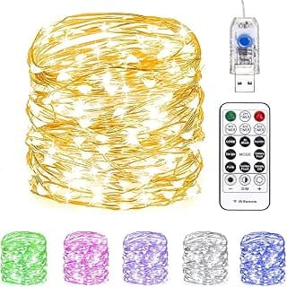 Fairy Lights 66 ft 200 LED USB Twinkle String Lights Plug in Silver Wire Lights with Remote and Timer 8 Modes Outdoor Waterproof Starry Lights DIY Party Wedding Christmas Decoration（Warm White）