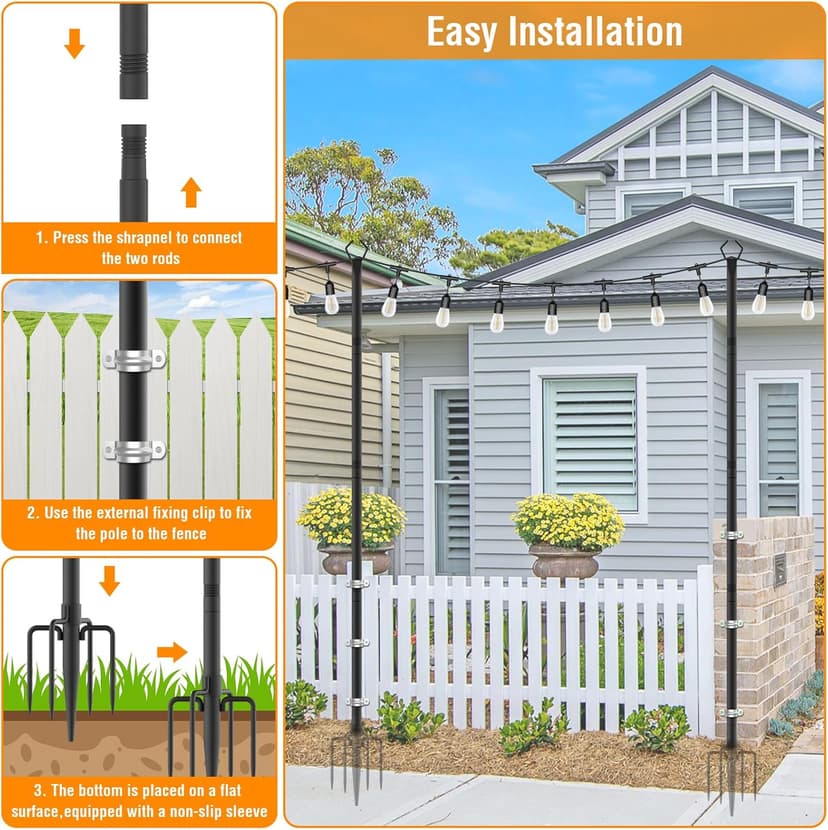 AILBTON 2 Pack 10Ft String Light Poles,Light Poles for Outside String Lights,Outdoor Light Poles with Fork,Metal Pole Stand for Patio,Backyard,Deck