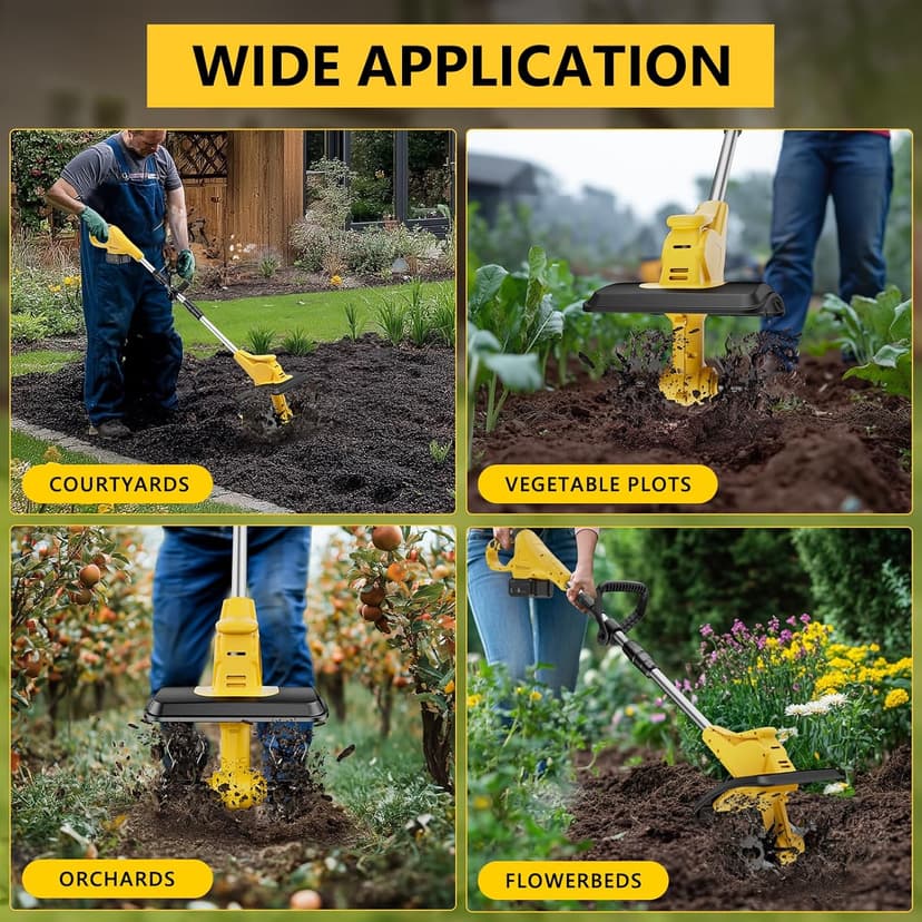 21V Cordless Tiller Cultivator, 360 Max RPM Cordless Electric Garden Tiller with 2 * 3.0 Ah Battery & Fast Charger, 9.06" Tilling Width, 6.3" Depth, Portable Rotary Tiller for Lawn Soil Cultivation