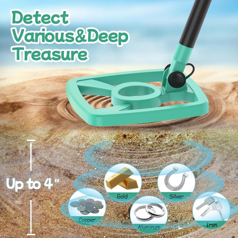 OMMO Metal Detector, Rechargeable Built-in Battery Kids Metal Detector with Funny LCD Display, Adjustable Metal Detectors for Kids with IP67 Waterproof 6.5” Search Coil for Exploring Outdoor