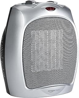 Amazon Basics Ceramic Space Heater, Portable Heater for Indoor Use, for Office and Home, With Overheat and Tip-Over Protection, Thermostat, Non-Oscillating, 1500W, Silver, 7.52"D x 6.34"W x 9.45"H