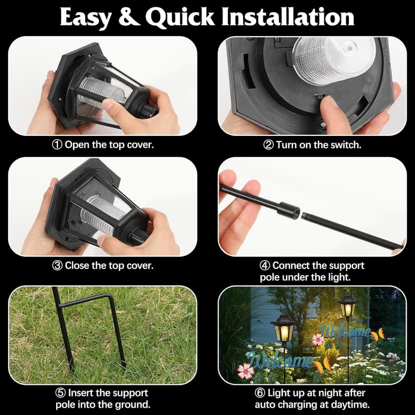 Solar Garden Lights Butterfly, 36.6 Inch Solar Lamp Post Light with Welcome Sign & Butterflies, Outdoor Waterproof Solar Stake Lights for Yard Porch Patio Pathway Gardening Gifts, 2 Pack