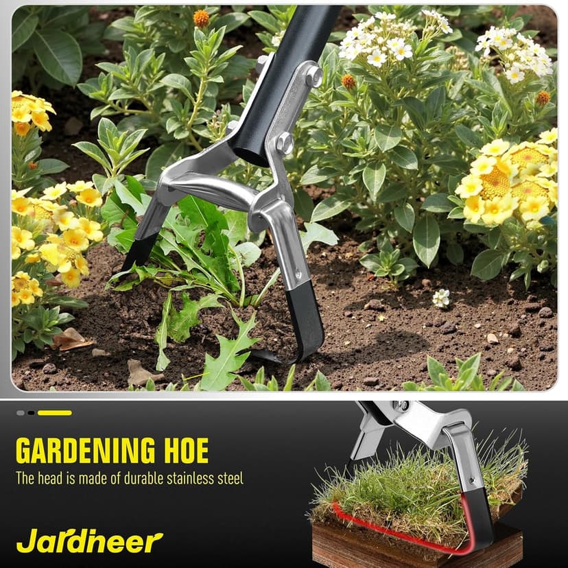 Jardineer Hula Hoe Garden Tool -4in1 Weed Puller, Cultivator, Stirrup Hoe with Ergonomic Handle, Heavy Duty Stainless Steel Head for Effortless Weeding, Digging, and Soil Aeration (64 inches)