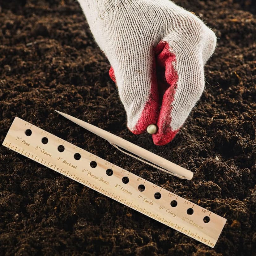 Wooden Plant Spacing Ruler with Holes - Folding Interval Ruler & Seeding Template for Precise Planting, Gardening Tool for Vegetable Gardens, Includes Dibber & Spacer for Accurate Seed Placement (1)
