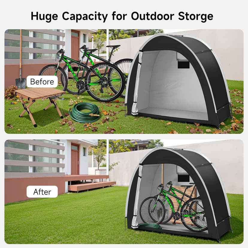 Bike Storage Tent Outdoor - Upgraded Portable Bicycle Storage Sheds with 210D Oxford Fabric PU5000 Waterproof for 2-3 Bikes, Bike Tent/Bike Shed/Bike Cover for Motorcycle, Garden Tools, etc