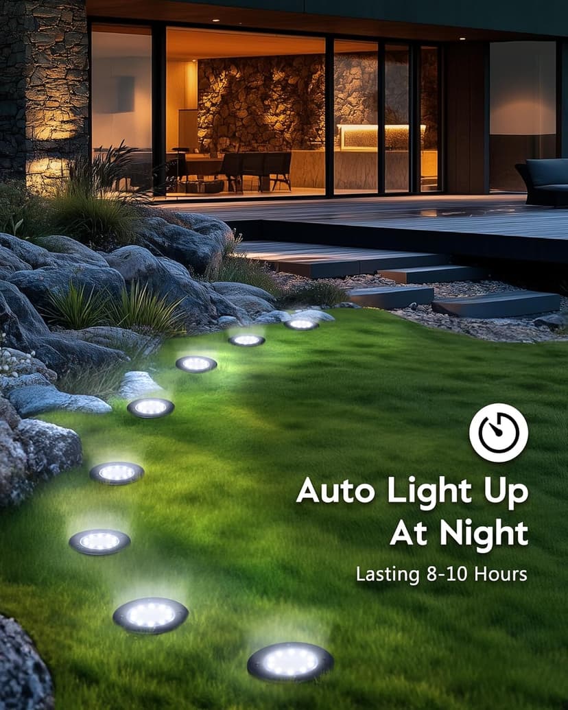 Brightown Solar Lights Outdoor Waterproof, 12 Packs LED In-Ground Lights Outdoor Solar Lights for Yard Patio Garden Lawn Deck Outside Pathway Walkway Sidewalk, White