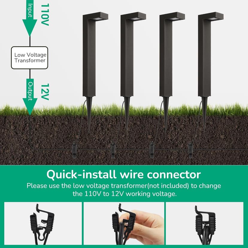 EDISHINE Low Voltage Landscape Lighting, 3000K 3.2W 50,000Hrs Waterproof Outdoor Landscape Path Lights, 12V LED Pathway Lights Wired, CRI80 Modern Aluminum L Shaped for Sidewalk Driveway, 4 Pack