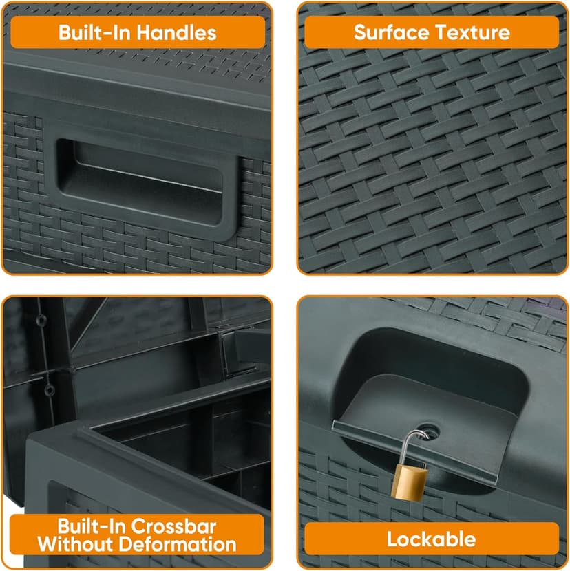 120 Gallon Resin Deck Box, Weatherproof Outdoor Storage Box for Patio, Garden, Pool, and Yard, Lockable Waterproof Bin for Tools, Cushions, and Accessories, Grey