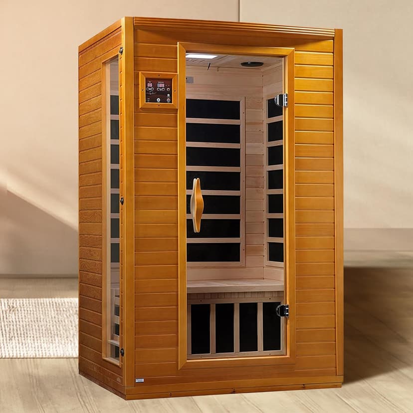 DYNAMIC SAUNAS Andora 2-Person Low EMF FAR Infrared Sauna with Red Light & Bluetooth Speakers | Personal Indoor Spa for Home & Gym – Made from Canadian Hemlock