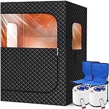 2 Person Portable Steam Sauna for Home, Extra Large Sauna Box, Upgraded 2 Steamer, 2 Foldable Chair & Remote Control