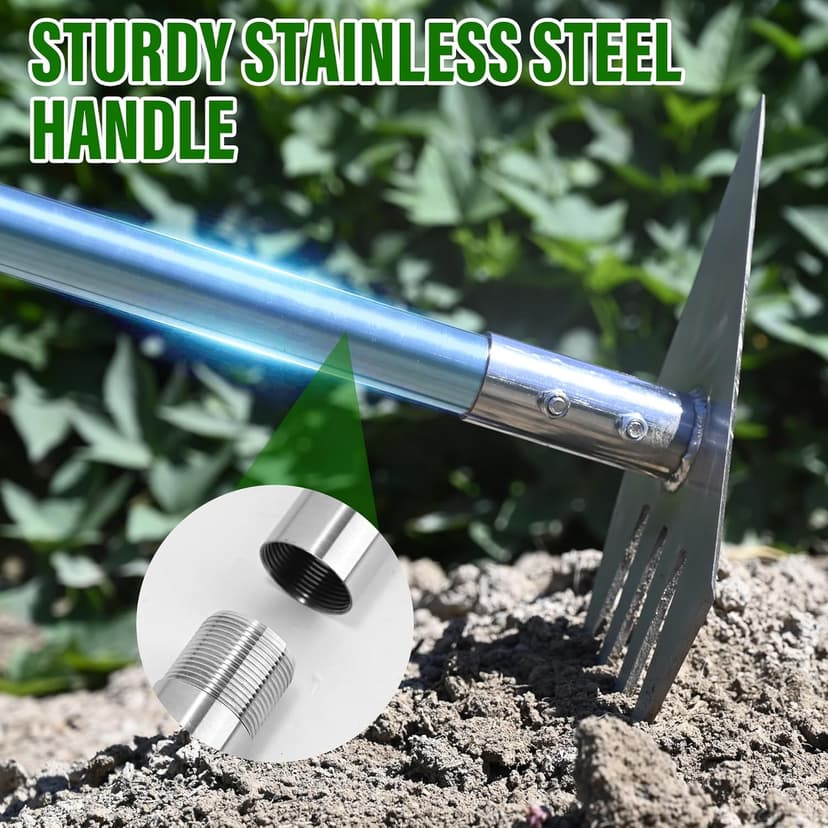 4 in 1 Garden Tool Lengths Adjustable Garden Hoe Stainless Steel Blade Head Razor Sharp Garden Hoe Tool Heavy Duty for Loosening The Soil Weeding Digging Holes Length 56.3 Inch