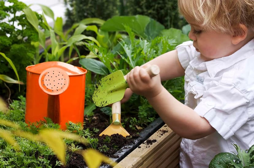 Gardening Set, Tool Kit, for Kids, STEM, Includes Tote Bag, Spade, Watering Can, Rake, Fork, Trowel and Gloves (Sunshine)
