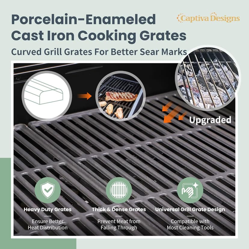 Captiva Designs 4-Burner Propane Gas BBQ Grill with Side Burner & Porcelain-Enameled Cast Iron Grates, 42,000 BTU Output Stainless Steel Grill for Outdoor Cooking Kitchen and Patio Backyard Barbecue