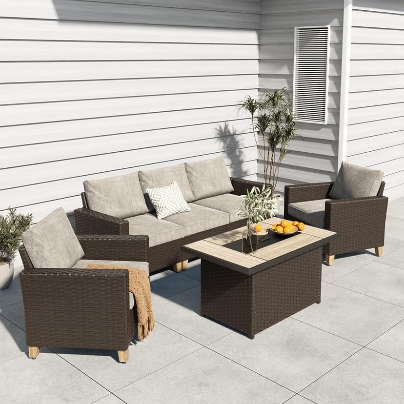 Grand Patio Outdoor 43-Inch CSA Safety Approved Gas Fire Pit Table 50000 BTU Rectangle Propane Fire Pit with Ceramic Tile Top and Wicker Base